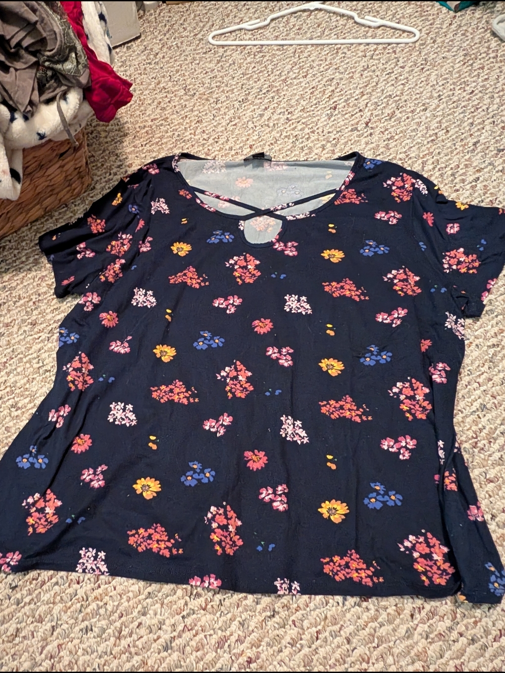 Joe Boxer 3x  Navy Floral Keyhole Tee with Pink, Yellow & Blue Accents